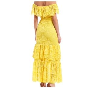 Gianni Bini Lace Mermaid Off Shoulder Yellow Dress